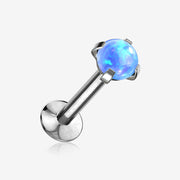 Fire Opal Prong Set Top Threadless Push-In Steel Labret