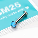 Detail View 3 of Fire Opal Prong Set Top Threadless Push-In Steel Labret-Blue Opal