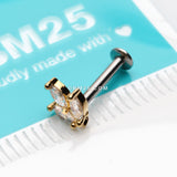 Detail View 3 of Golden Marquise Sparkle Leaf Top Threadless Push-In Steel Labret-Clear Gem