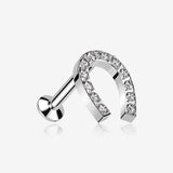 Lucky Charm Sparkle Horseshoe Threadless Flat Back Stud Labret-Clear Gem