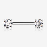 A Pair of Implant Grade Titanium OneFit Threadless Prong Gem Sparkle Nipple Barbell-Clear Gem