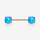 A Pair of Rose Gold Fire Opal Prong Set Sparkle Nipple Barbell-Blue Opal