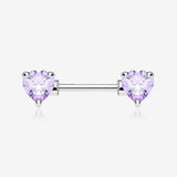 A Pair of Double Heart Gem Nipple Barbell Ring-Tanzanite