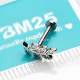 Detail View 2 of Dainty Leaflet Sparkle Interally Threaded Labret-Clear Gem