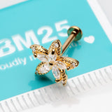 Detail View 2 of Golden Marquise Sparkle Spring Flower Internally Threaded Labret-Clear Gem