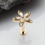 Detail View 1 of Golden Marquise Sparkle Spring Flower Internally Threaded Labret-Clear Gem