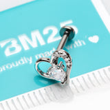 Detail View 2 of Journey Heart Solitaire Sparkle Internally Threaded Labret-Clear Gem
