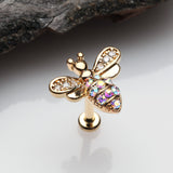Detail View 1 of Golden Glistening Honey Bee Sparkle Internally Threaded Labret-Clear Gem