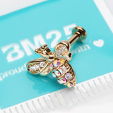Detail View 2 of Golden Glistening Honey Bee Sparkle Internally Threaded Labret-Clear Gem