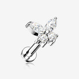 Butterfly Sparkle Prong Set Top Internally Threaded Steel Flat Back Stud Labret-Clear Gem