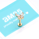 Detail View 3 of Golden Butterfly Sparkle Prong Set Top Internally Threaded Steel Flat Back Stud Labret-Clear Gem