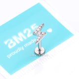 Detail View 3 of Lightning Bolt Sparkle Top Internally Threaded Steel Flat Back Stud Labret-Clear Gem