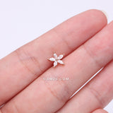 Detail View 2 of Rose Gold Marquise Flower Sparkle Top Internally Threaded Steel Flat Back Stud Labret-Clear Gem