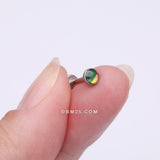 Detail View 2 of Iridescent Revo Sparkle Top Internally Threaded Steel Flat Back Stud Labret-Green Iridescent
