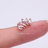 Detail View 2 of Rose Gold Marquise Sparkle Curve Top Internally Threaded Steel Flat Back Stud Labret-Aurora Borealis