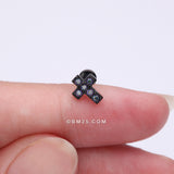 Detail View 2 of Blackline Grand Sparkle Cross Top Internally Threaded Steel Flat Back Stud Labret-Vitrail Medium