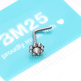 Detail View 3 of Bali Beads Flower Sparkle Steel L-Shaped Nose Ring-Clear Gem