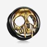 A Pair of Blackline Golden Rustic Skull Screw-Fit Tunnel Plug