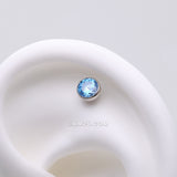 Detail View 1 of Implant Grade Titanium OneFit Threadless Bezel Set Sparkle Gem Top Part-Aqua