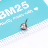 Detail View 3 of Implant Grade Titanium OneFit Threadless Rose Gold Bezel Set Sparkle Gem Top Part-Clear Gem