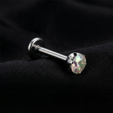 Detail View 1 of Implant Grade Titanium OneFit Threadless Flush Prong Set Sparkle Gem Top Flat Back Stud Labret-Aurora Borealis