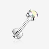 Implant Grade Titanium OneFit Threadless Flush Prong Set Sparkle Gem Top Flat Back Stud Labret-Aurora Borealis