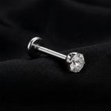 Detail View 1 of Implant Grade Titanium OneFit Threadless Flush Prong Set Sparkle Gem Top Flat Back Stud Labret-Clear Gem