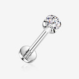 Implant Grade Titanium OneFit Threadless Flush Prong Set Sparkle Gem Top Flat Back Stud Labret-Clear Gem