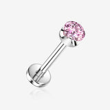 Implant Grade Titanium OneFit Threadless Flush Prong Set Sparkle Gem Top Flat Back Stud Labret-Pink