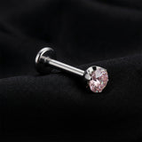 Detail View 1 of Implant Grade Titanium OneFit Threadless Flush Prong Set Sparkle Gem Top Flat Back Stud Labret-Pink
