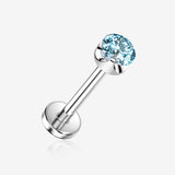 Implant Grade Titanium OneFit Threadless Flush Prong Set Sparkle Gem Top Flat Back Stud Labret-Aqua