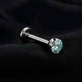 Detail View 1 of Implant Grade Titanium OneFit Threadless Flush Prong Set Sparkle Gem Top Flat Back Stud Labret-Aqua