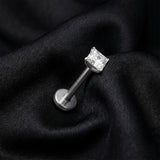 Detail View 1 of Implant Grade Titanium OneFit Threadless Square Gem Smooth Back Prong Set Top Flat Back Labret-Clear Gem