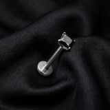 Detail View 1 of Implant Grade Titanium OneFit Threadless Square Gem Smooth Back Prong Set Top Flat Back Labret-Black