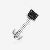 Implant Grade Titanium OneFit Threadless Square Gem Smooth Back Prong Set Top Flat Back Labret-Black