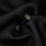 Detail View 1 of Implant Grade Titanium OneFit Threadless Blackline Square Gem Smooth Back Prong Set Top Flat Back Labret-Vitrail Medium