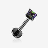 Implant Grade Titanium OneFit Threadless Blackline Square Gem Smooth Back Prong Set Top Flat Back Labret-Vitrail Medium