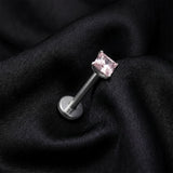 Detail View 1 of Implant Grade Titanium OneFit Threadless Square Gem Smooth Back Prong Set Top Flat Back Labret-Pink