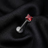 Detail View 1 of Implant Grade Titanium OneFit Threadless Square Gem Smooth Back Prong Set Top Flat Back Labret-Red