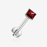 Implant Grade Titanium OneFit Threadless Square Gem Smooth Back Prong Set Top Flat Back Labret-Red