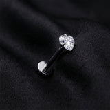 Detail View 1 of Implant Grade Titanium OneFit Threadless Heart Sparkle Gem Prong Set Top Flat Back Stud Labret-Clear Gem