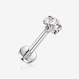 Implant Grade Titanium OneFit Threadless Heart Sparkle Gem Prong Set Top Flat Back Stud Labret-Clear Gem