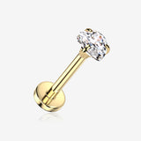 Implant Grade Titanium OneFit Threadless Golden Heart Sparkle Gem Prong Set Top Flat Back Stud Labret-Clear Gem