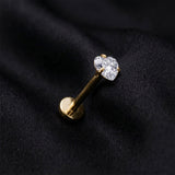 Detail View 1 of Implant Grade Titanium OneFit Threadless Golden Heart Sparkle Gem Prong Set Top Flat Back Stud Labret-Clear Gem