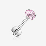 Implant Grade Titanium OneFit Threadless Heart Sparkle Gem Prong Set Top Flat Back Stud Labret-Pink