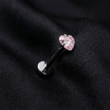 Detail View 1 of Implant Grade Titanium OneFit Threadless Heart Sparkle Gem Prong Set Top Flat Back Stud Labret-Pink