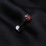 Detail View 1 of Implant Grade Titanium OneFit Threadless Heart Sparkle Gem Prong Set Top Flat Back Stud Labret-Red