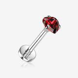 Implant Grade Titanium OneFit Threadless Heart Sparkle Gem Prong Set Top Flat Back Stud Labret-Red