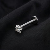 Detail View 1 of Implant Grade Titanium OneFit Threadless Square Gem Prong Set Top Flat Back Labret-Clear Gem
