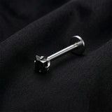 Detail View 1 of Implant Grade Titanium OneFit Threadless Square Gem Prong Set Top Flat Back Labret-Black